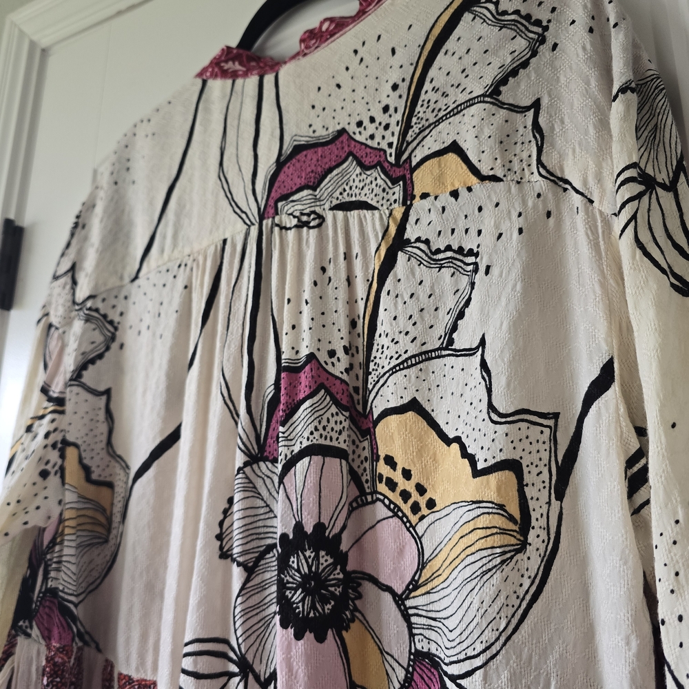 Free People Kimono Boho Maxi Top Beach Cover Up Oversized S Resort Floral Dress - Picture 13 of 16